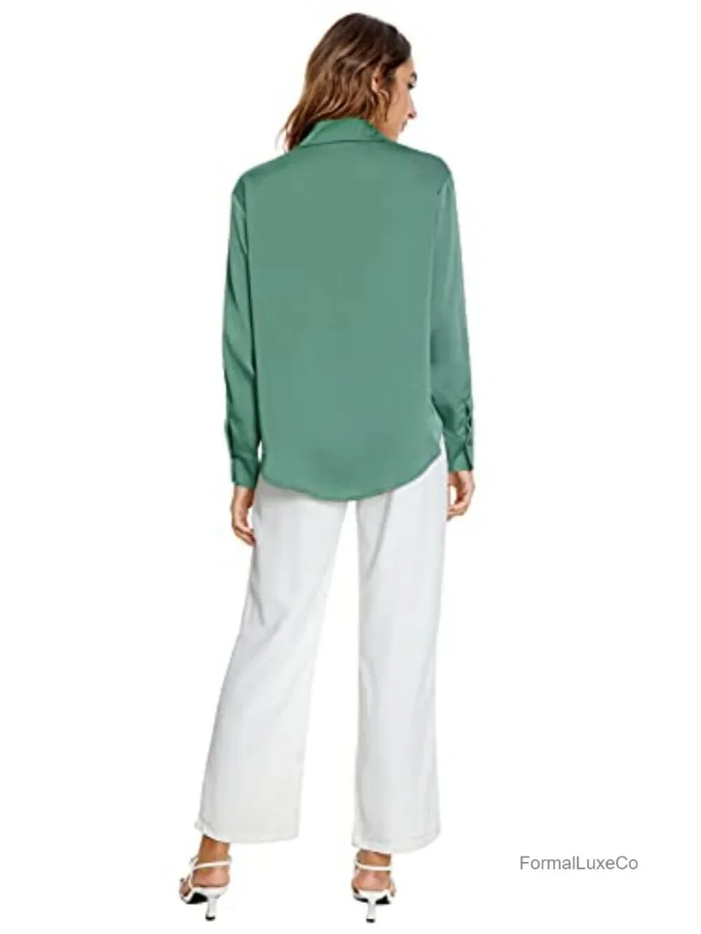 Women's Long Sleeve Button Down Satin Silk Shirt Blouse Business Office Casual